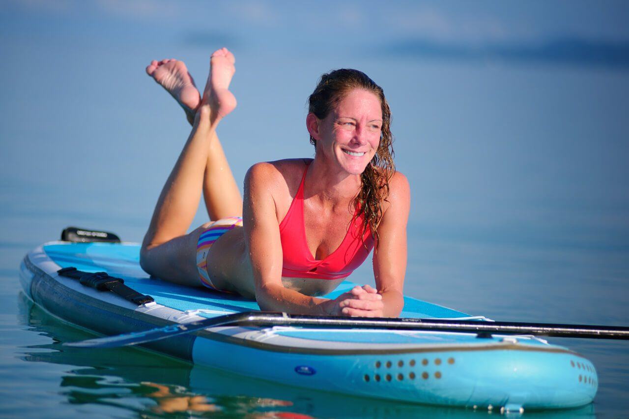 SUP yoga class on paddle boards in Newport Beach